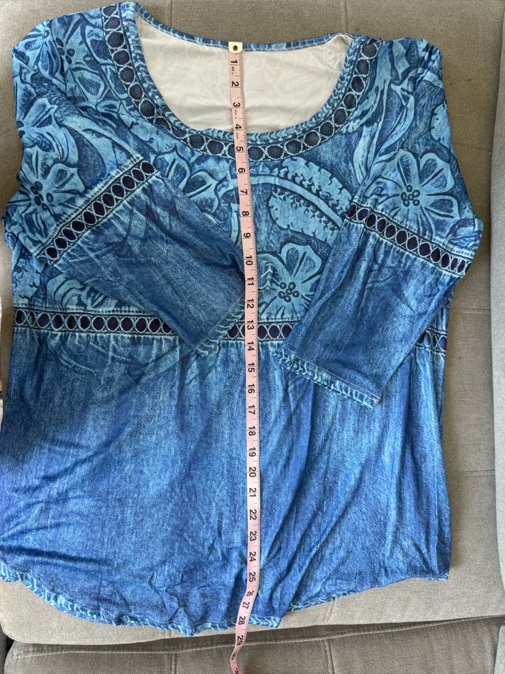 Blue Floral Lace-Trim Scoop Neck Women's Top Sz XXL - Picture 6 of 6